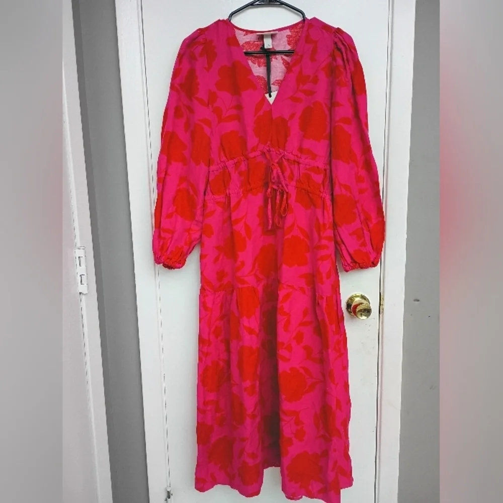 kate spade Pink and Red Floral Long-Sleeve Midi Dress